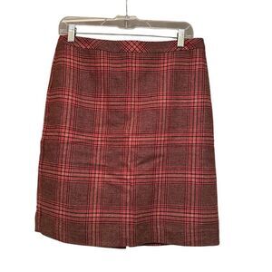 Talbots pink and brown wool plaid skirt- size 8p